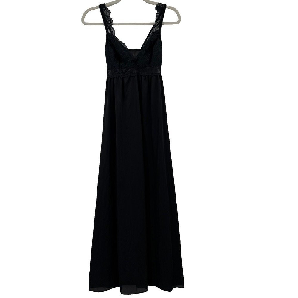 VTG Scaasi Womens Lace Nylon Slip Dress Black Size 36B Victorian Goth‎ Romantic